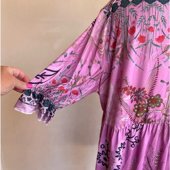 SOLD-PINK DAISY Comfy Purple Floral Geometric Pattern Easy Care Dress 2X New - Picture 4 of 11